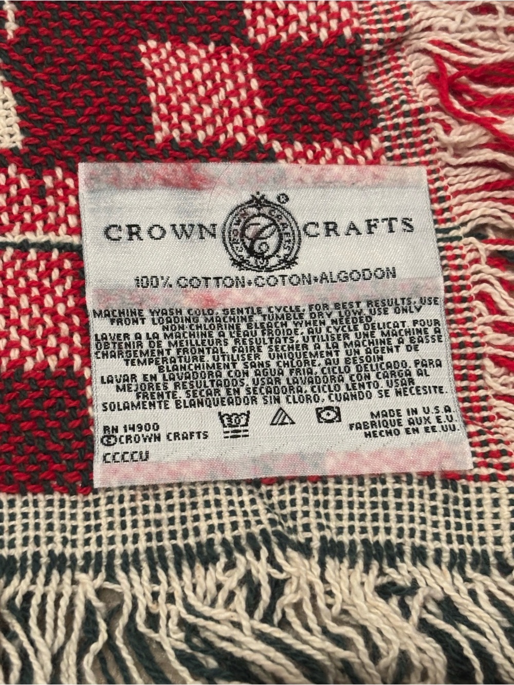 Vintage Crown Crafts 100% Cotton Woven Christmas Throw Red Green - Picture 5 of 5